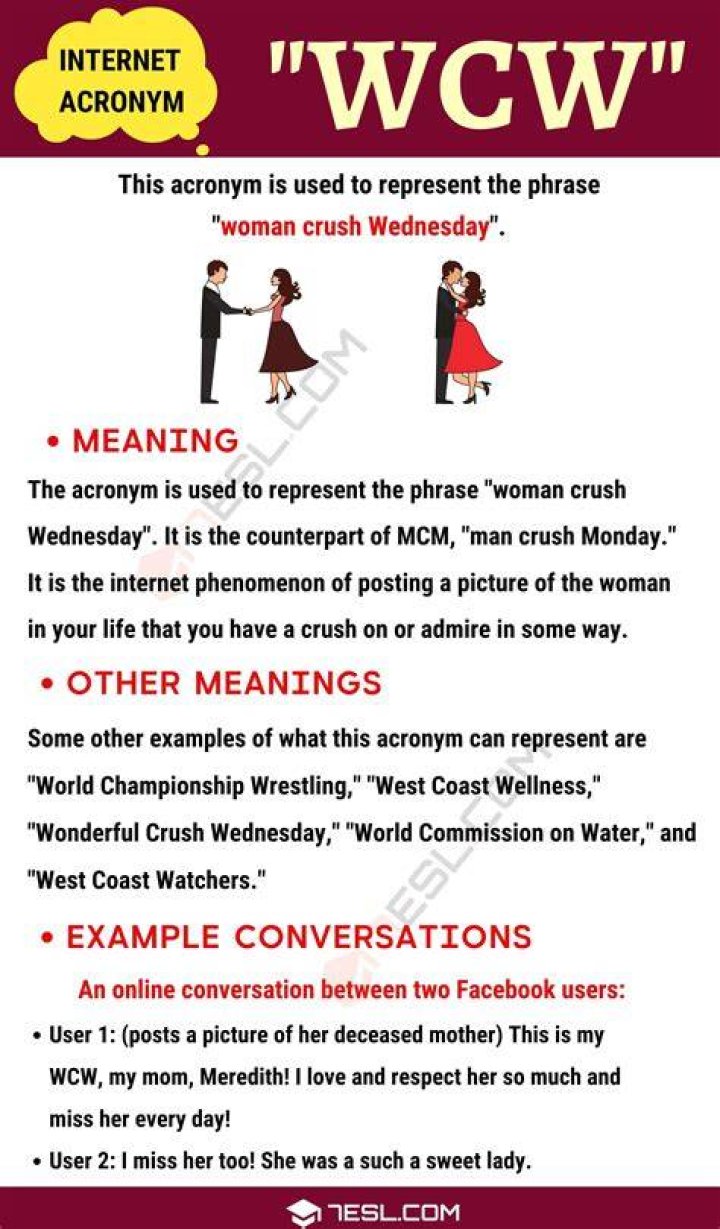 WCW Meaning How to Use the Trendy Term "WCW" Correctly? &bull; 7ESL